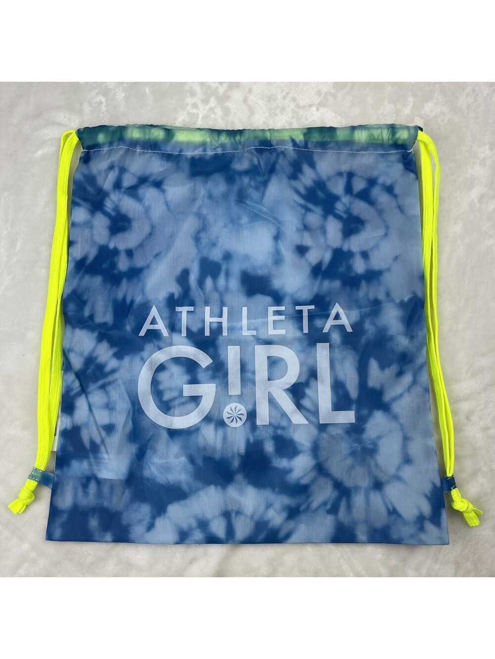 Blue Tie-Dye Athletic Girl Drawstring Backpack Neon Green Ties